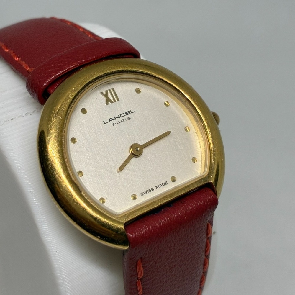 Vintage Lancel Paris Ladies Watch Mod Dep 8612 Gold Tone  Red Leather